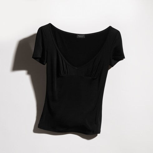 Viscose jersey T-shirt with metal tag