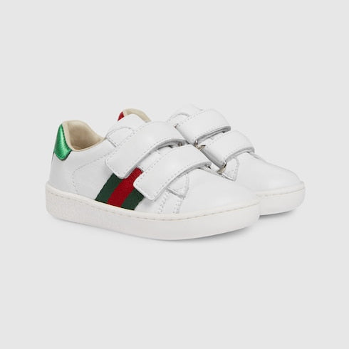 White Leather Toddler Sneaker With Web