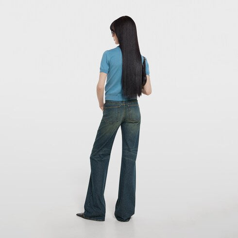 Knit wool polo shirt with embroidery