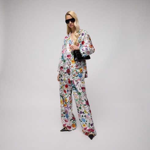 Printed silk twill pants