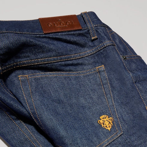 Cotton denim pants with embroidery