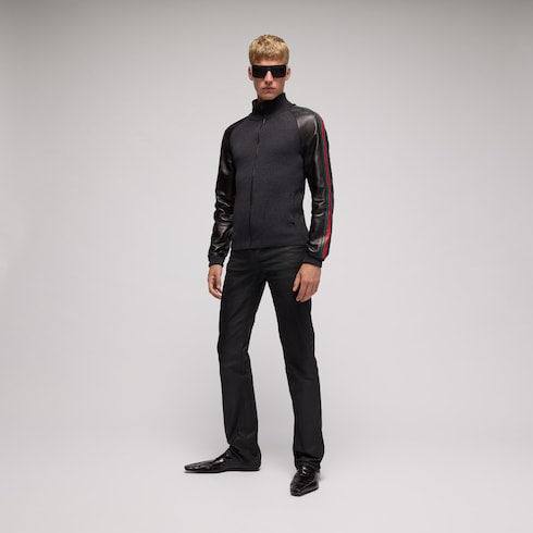 Fine rib wool zip jacket with Web