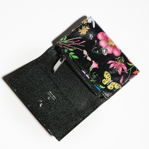 Flora-motif bi-fold card case