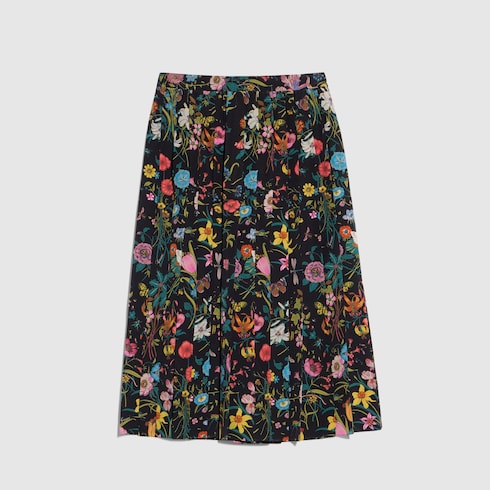 Printed silk midi skirt