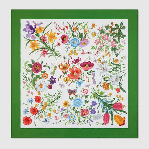 Printed Flora silk twill carré