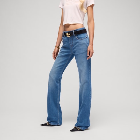 Flared stretch cotton denim pants