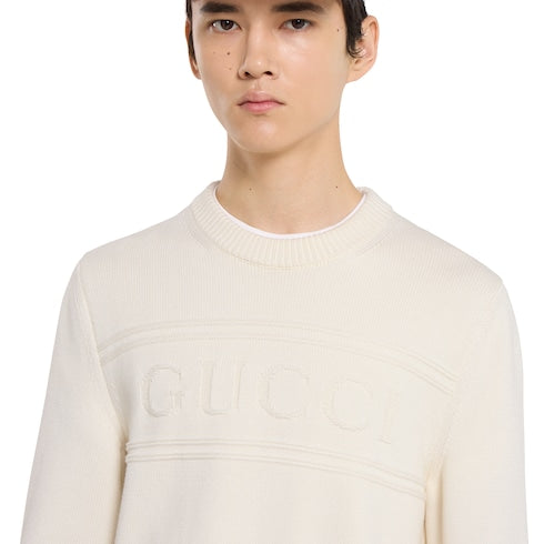 Knit cotton wool sweater with intarsia