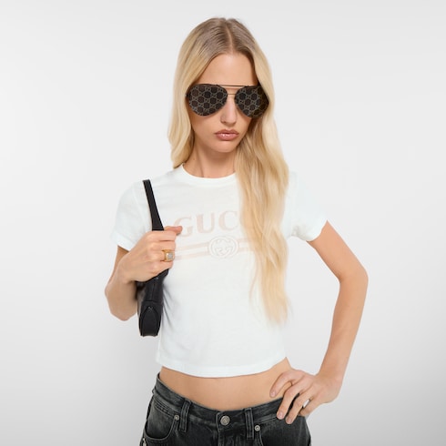 Cotton jersey T-shirt with devoré detail