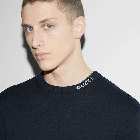 Silk cotton T-shirt with Gucci intarsia