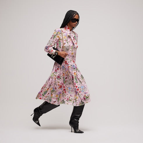 Printed silk chemisier dress
