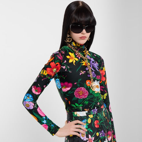 Printed sparkling jersey turtleneck