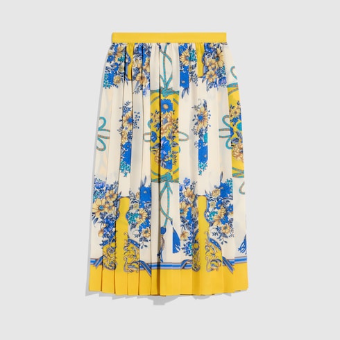 Printed silk midi skirt