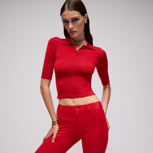 Fine stretch knit silk polo shirt