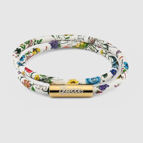 Leather double bracelet with Gucci script