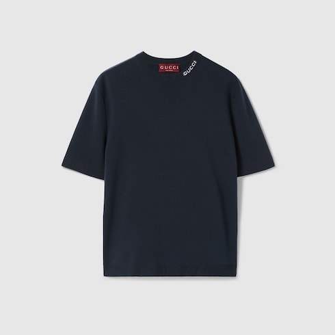 Silk cotton T-shirt with Gucci intarsia