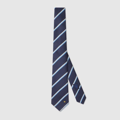 Striped Double G silk jacquard tie