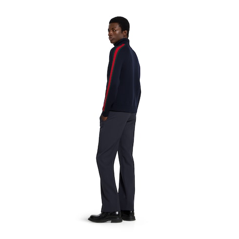 Woven stitch knit wool zip jacket