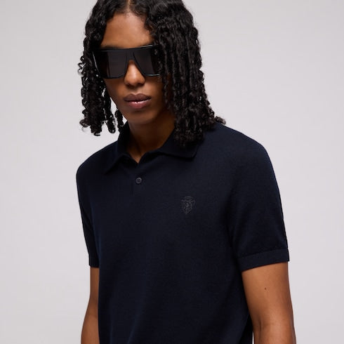 Knit cashmere polo shirt with embroidery