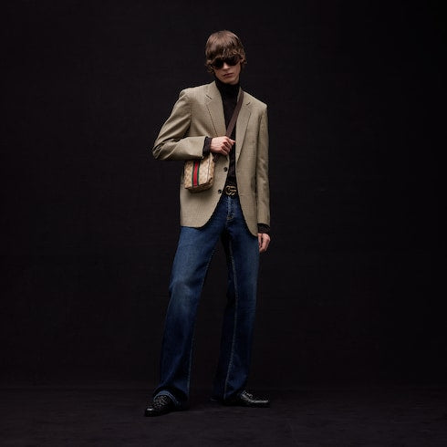 Gingham wool single-breasted jacket