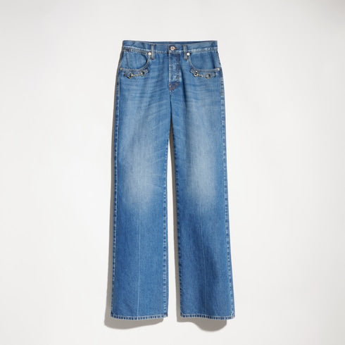 Bootcut cotton denim pants with Horsebit