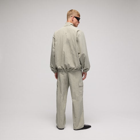 Froissé nylon faille zip jacket with embroidery