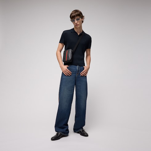 Technical knit fabric polo shirt with embroidery
