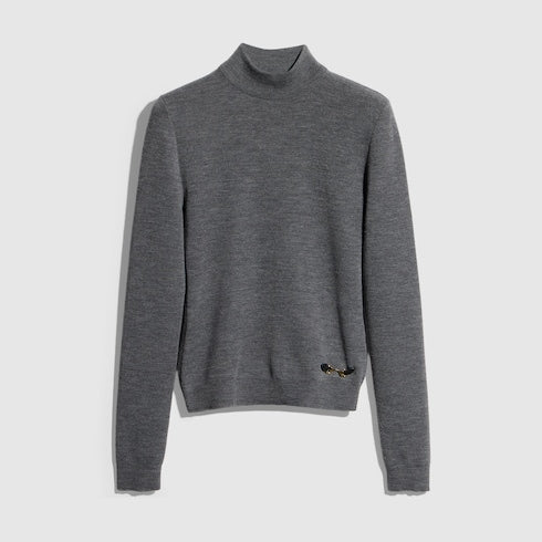 Fine rib knit wool top with Horsebit