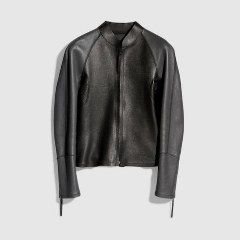 Grainy leather zip jacket