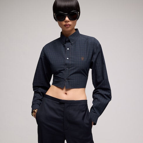 Cropped checked cotton poplin shirt