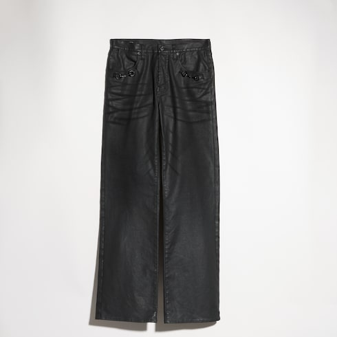Flared coated cotton twill denim pants