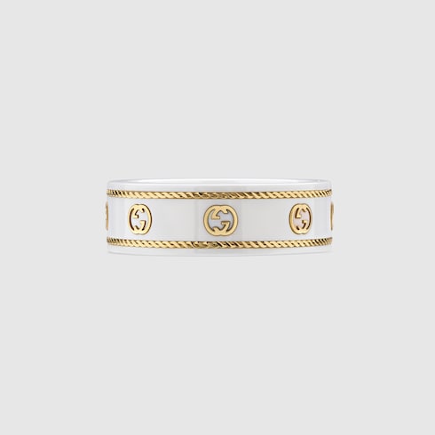 18K Yellow Gold And White Icon Ring With Interlocking G