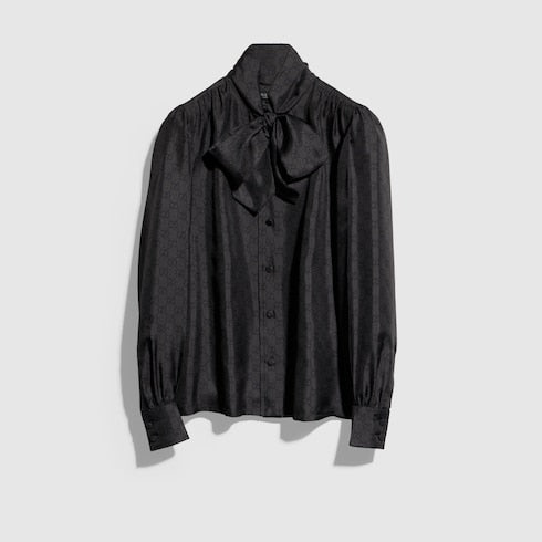 Printed silk twill shirt with bow
