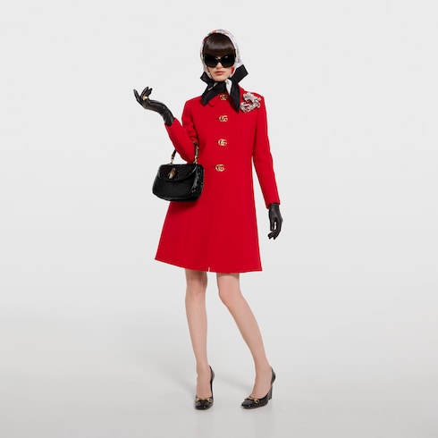 Wool natté coat with Double G button