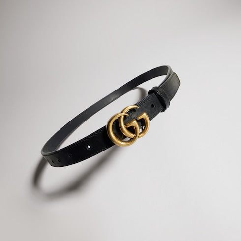 Women's Slim Black Leather Belt With GG Buckle