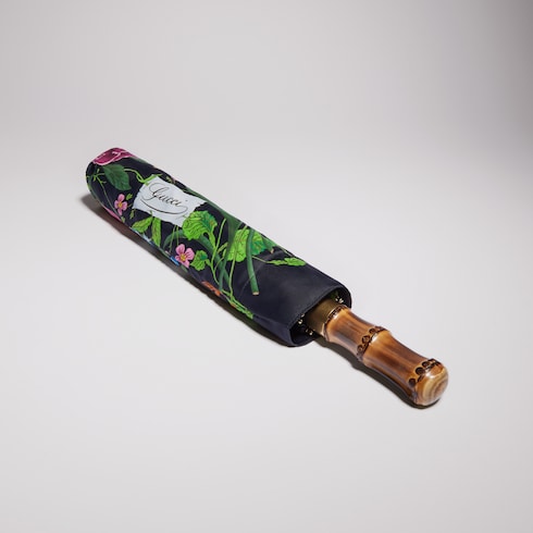 Nylon foldable umbrella with Gucci Flora print