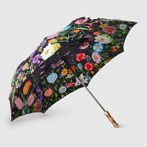 Nylon foldable umbrella with Gucci Flora print
