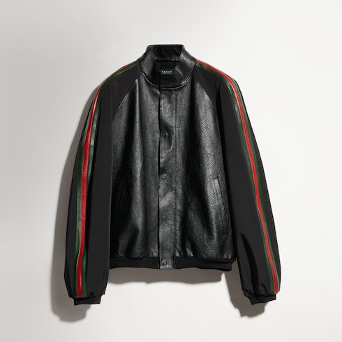 Leather bomber jacket with Web