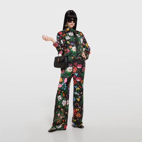 Printed silk twill pants
