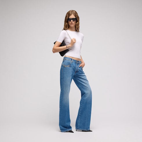 Bootcut cotton denim pants with Horsebit