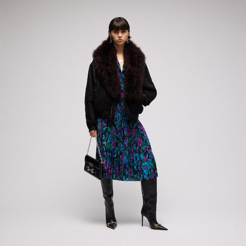 Printed silk crêpe de chine midi skirt