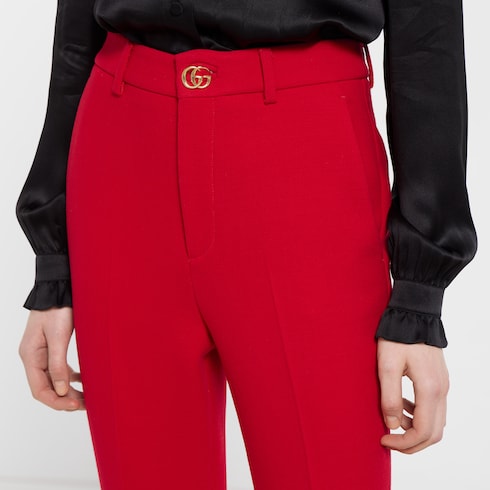 Crêpe wool pants with Double G button