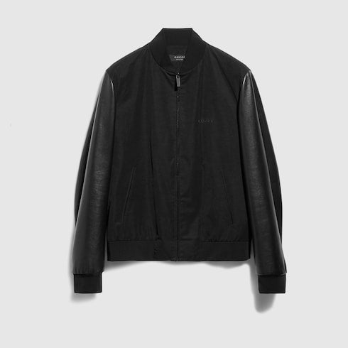 Fabric bomber jacket with nappa sleeves