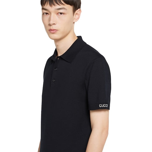 Silk cotton knit polo shirt
