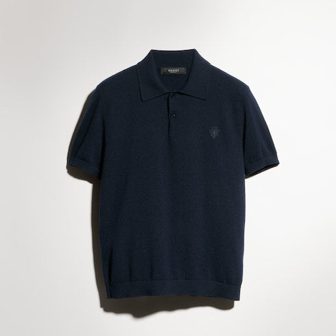 Knit cashmere polo shirt with embroidery