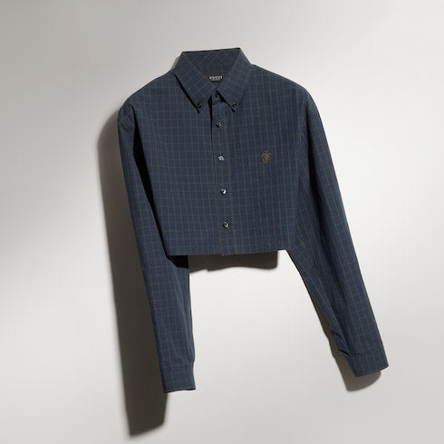 Cropped checked cotton poplin shirt