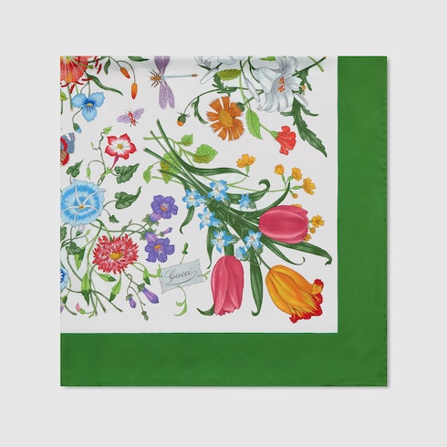Printed Flora silk twill carré