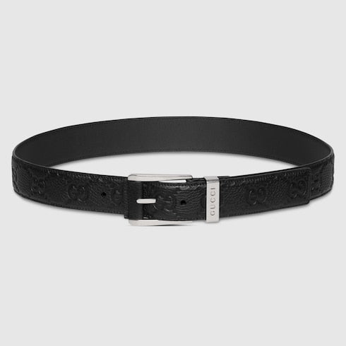 Embossed GG belt with squared buckle