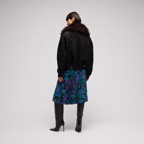 Printed silk crêpe de chine midi skirt