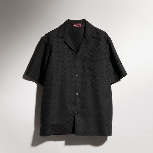 GG canvas linen blend bowling shirt