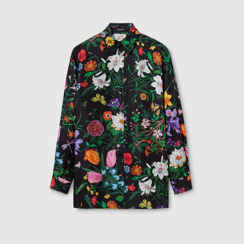 Printed silk twill shirt